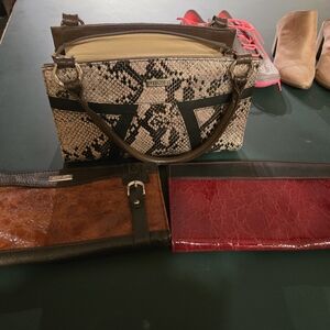 Michele Black and Cream Snakeskin Satchel